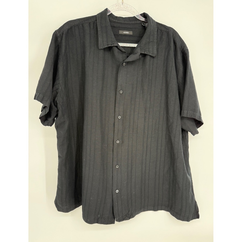 Alfani Mens Black Short Sleeve Textured Stripe Button Down Shirt Sz XXL